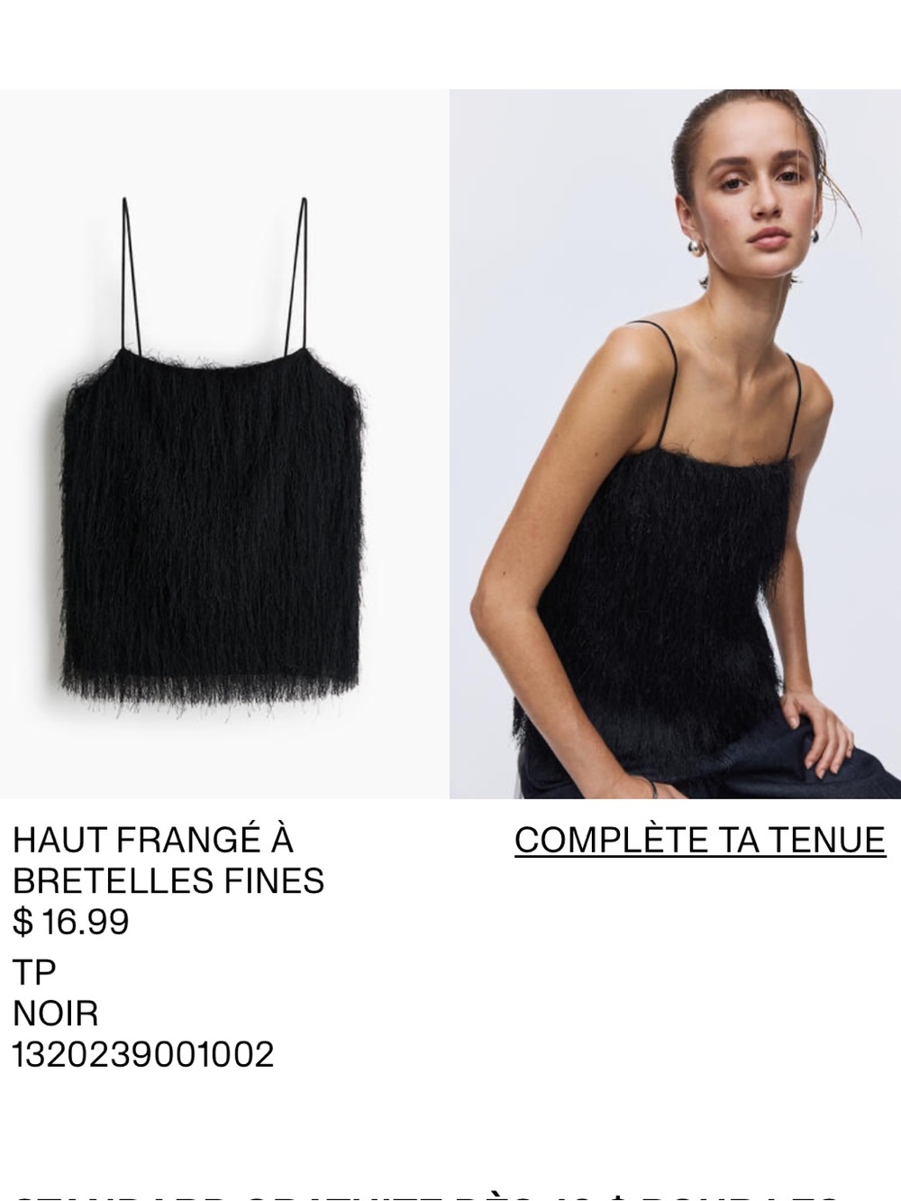 H&M Black Fringe Spaghetti-Strap Camisole